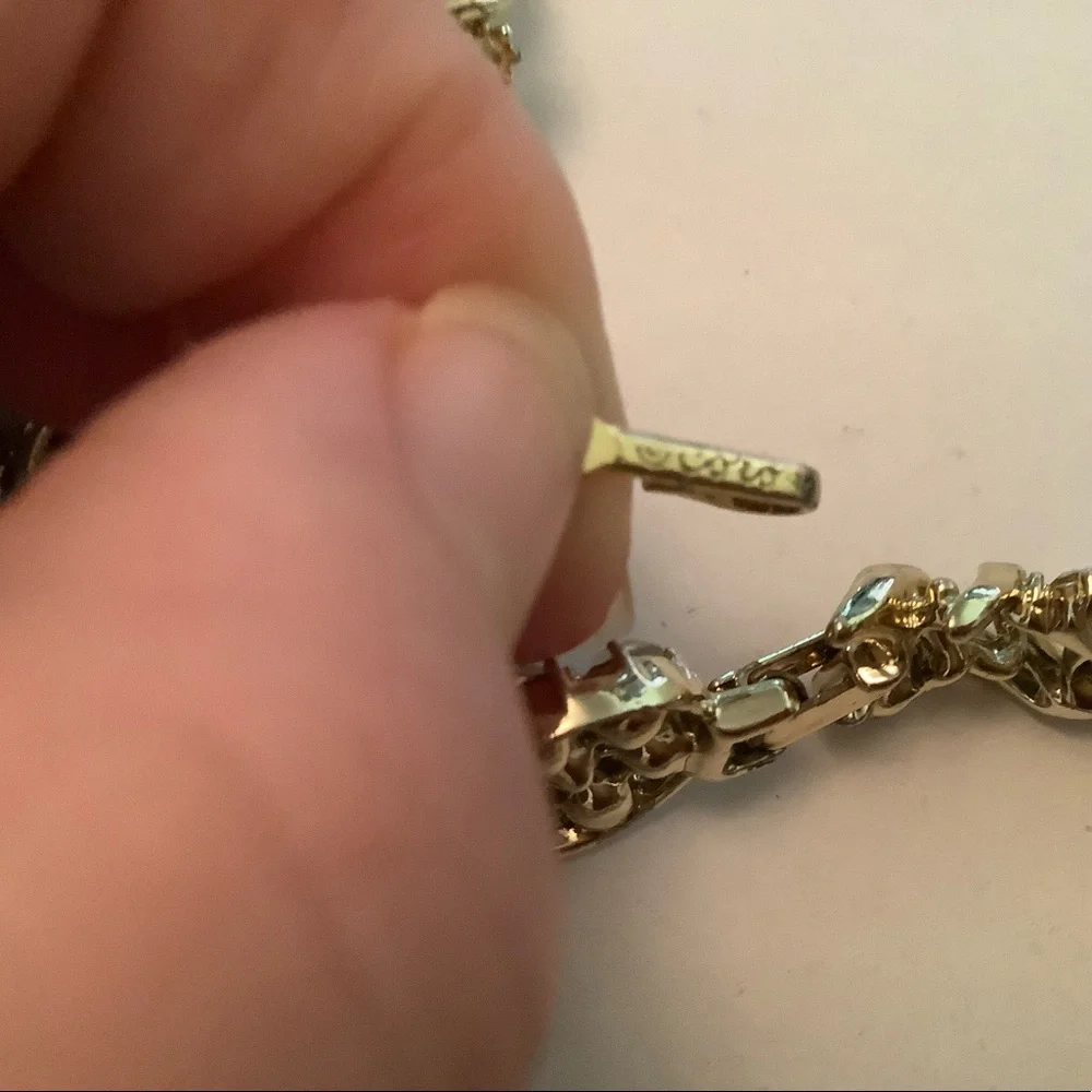 CORO Vintage Set Necklace Bracelet Leaf Rhinestone Goldplated - Picture 4 of 8